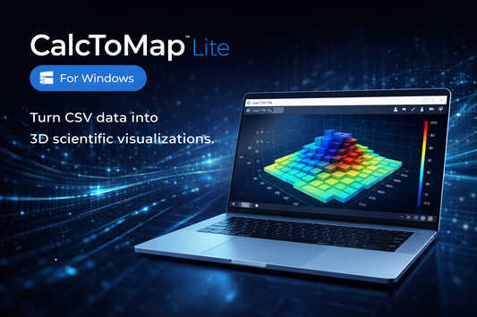CalcToMap Lite software for Windows showing 3D scientific data visualization of stress and simulation results by SmartLiveGlow